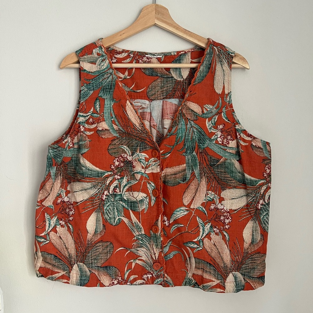 Tropical 100% Cotton Button Down Vest